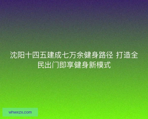 沈阳十四五建成七万余健身路径 打造全民出门即享健身新模式